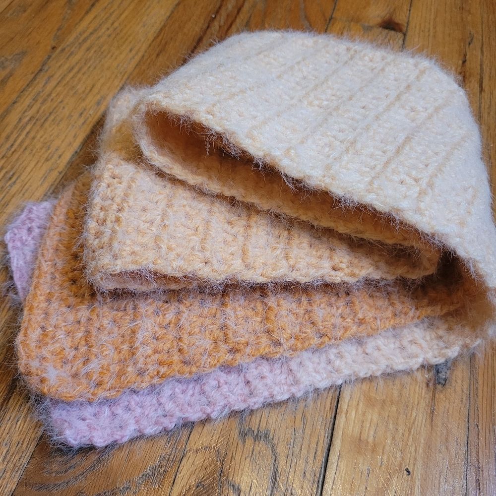 Handmade Crochet Cozy Knit Scarf in Pastel Shades Of Orange & Pink SUPER SOFT